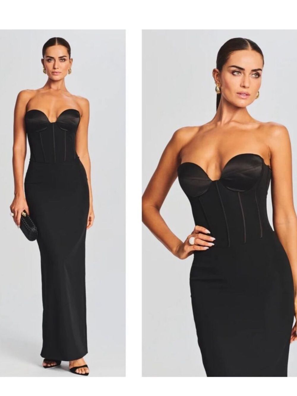Retrofete Luna Bustier Strapless Bodycon Black Maxi Dress Size Medium NWT